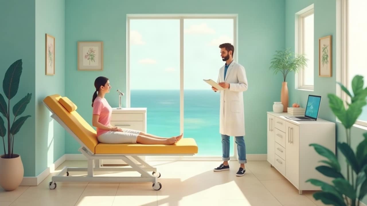 A chiropractor adjusting a patient's back while the patient lies face down on a treatment table