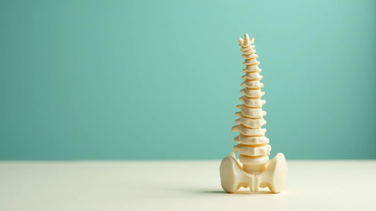 A model of the spine on a desk during a discussion about spinal health
