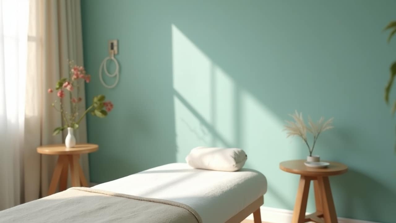 A chiropractor placing hands on a patient's upper back during an exam