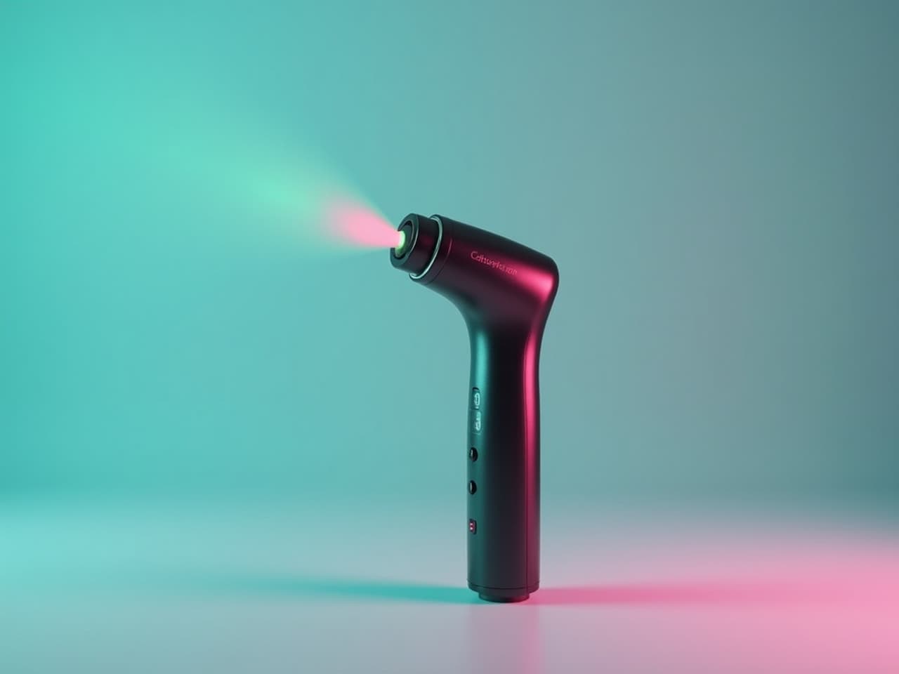 A handheld cold laser device shining light onto a patient's knee during treatment