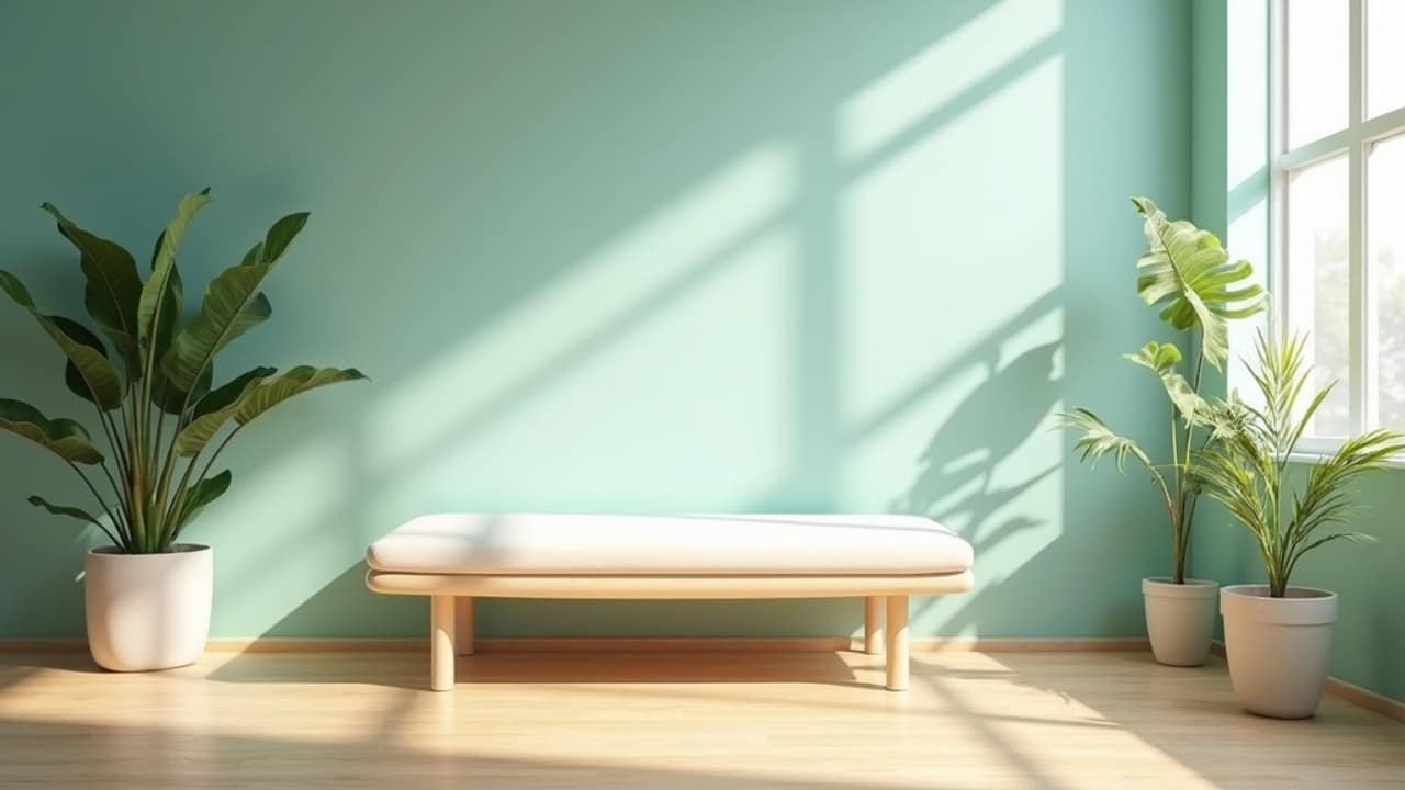 A calm, light filled space that evokes rest and spinal health